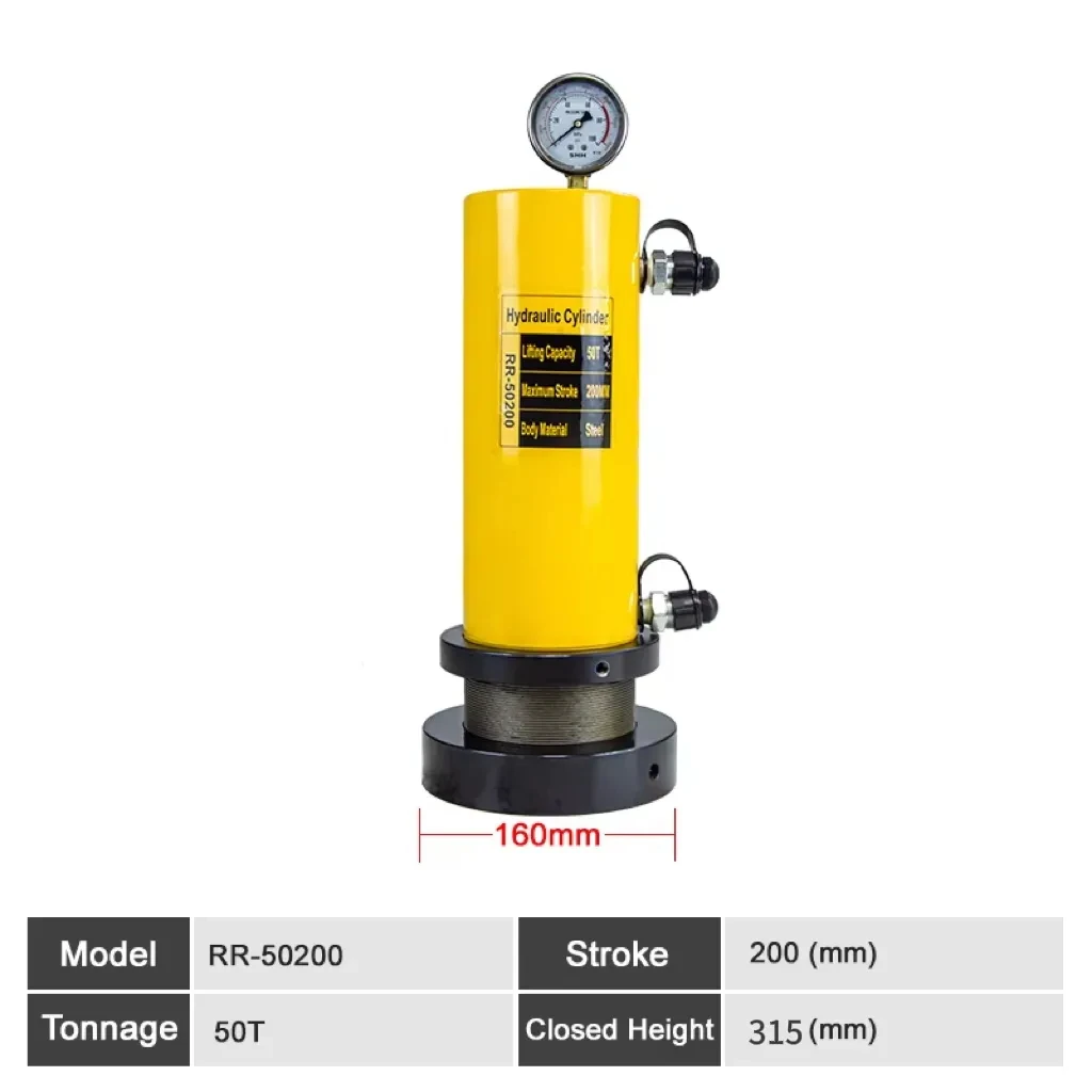 RR-50200 50Ton Double Acting Hydraulic Press Cylinder 200mm Stroke with Lock Nut Stainless Steel Jacks