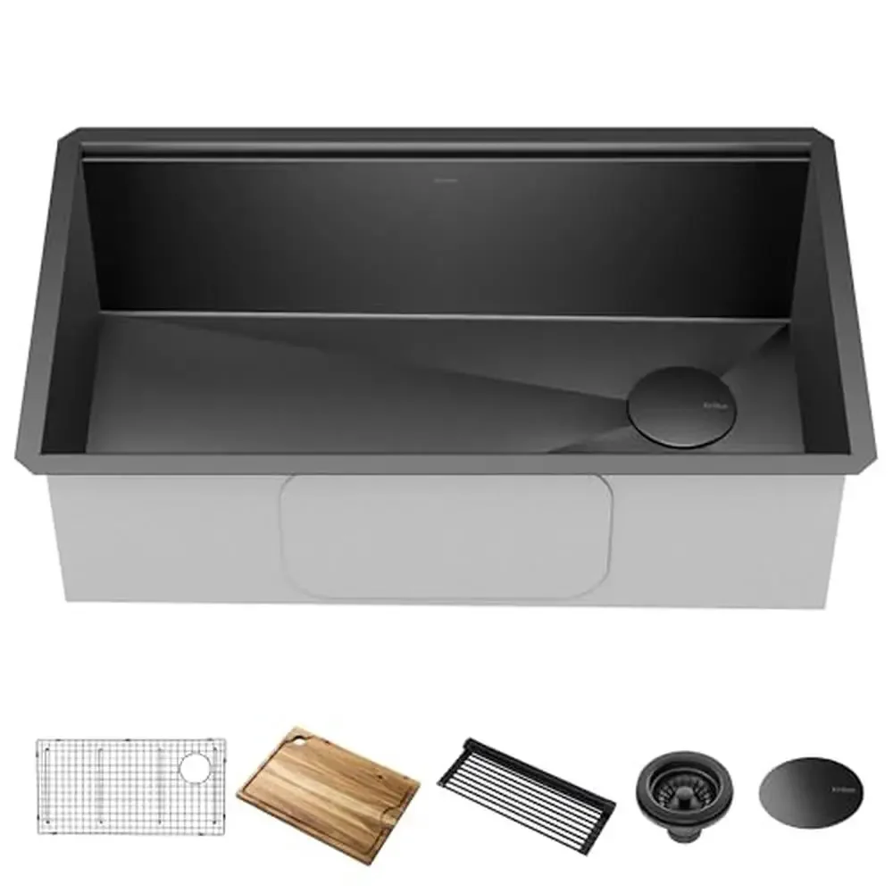 32-Inch Black Stainless Steel Kitchen Sink Workstation Set in PVD Gunmetal Finish