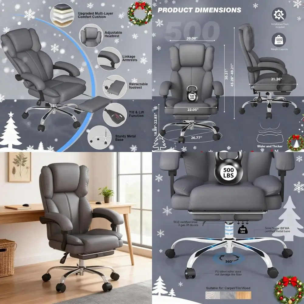 

Эргономичное офисное кресло с высокой спинкой для высоких и крупных людей, грузоподъемность 500 фунтов, широкое сиденье, регулируемый подголовник, серый цвет