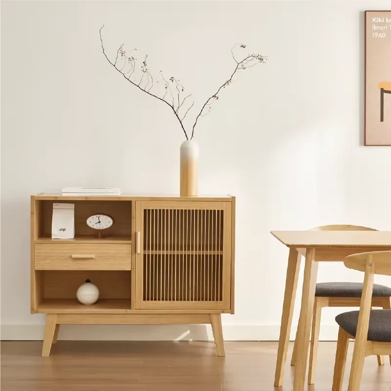 Solid Bamboo Eco Friendly Side Cabinet Locker Modern Design 1 Drawer 3 Compartments for Family Kitchen Living Room Storage