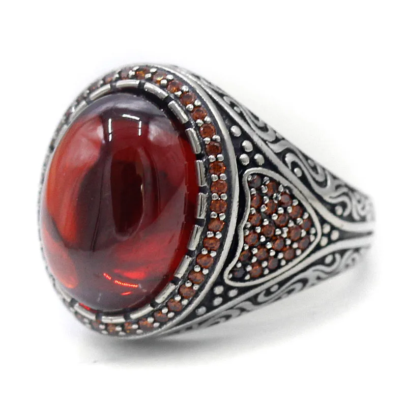 New S925 Sterling Silver Türkiye Women\'s Handmade Ring AAA Red Zircon Vintage Fashion Party Luxury Christmas Jewelry Gift