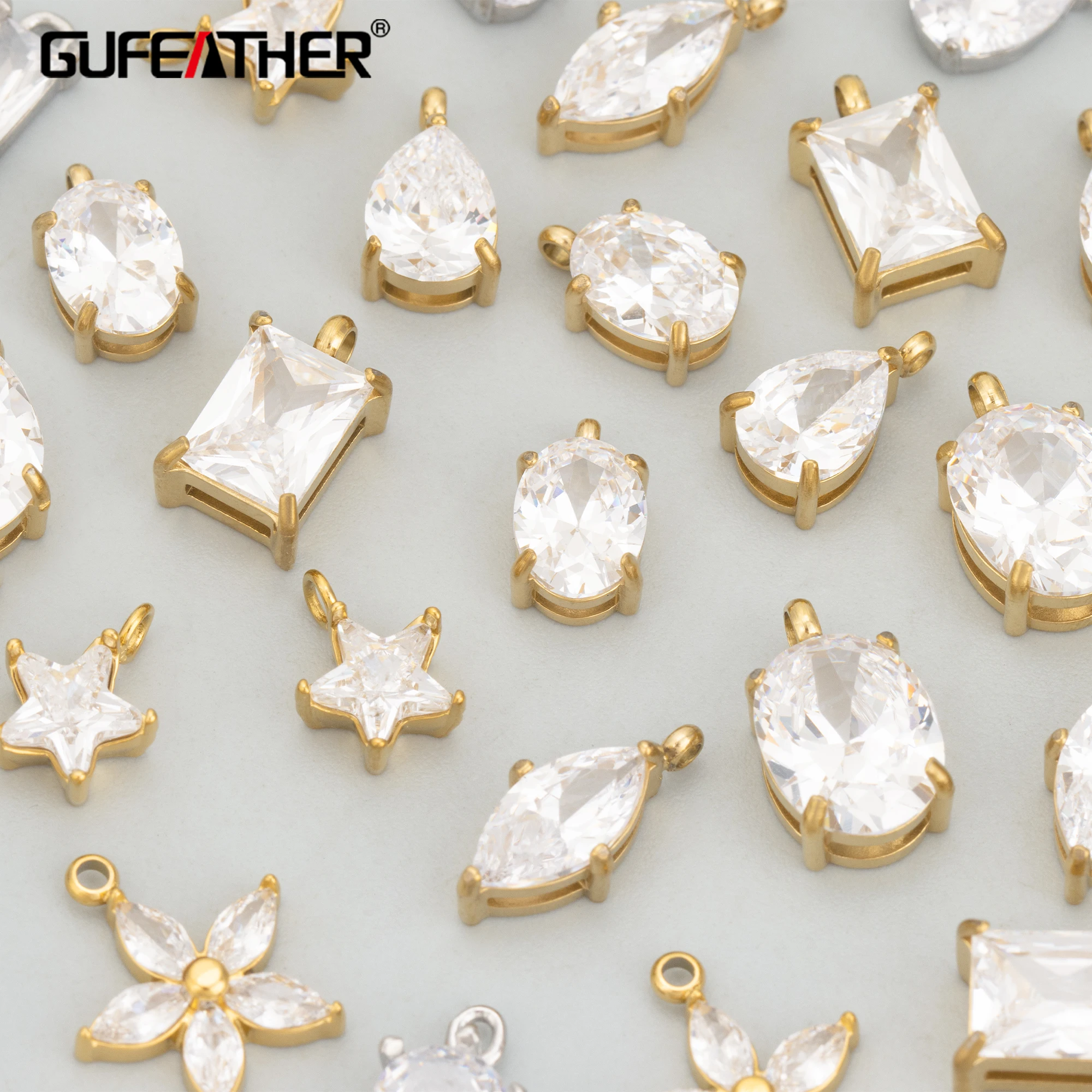 GUFEATHER, 2 Stück/Los, MH03, Schmuckzubehör, 316L Edelstahl, Charms, handgefertigt, Zirkone, Schmuckherstellungszubehör, DIY-Anhänger