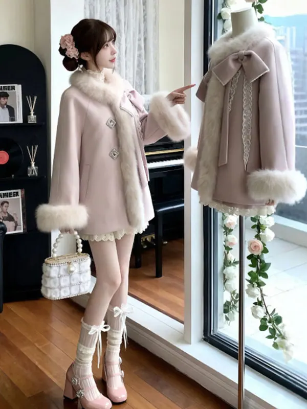 

Утепленное шерстяное пальто для женщин с узловой отделкой, в корейском стиле, с длинными рукавами, круглым вырезом, однотонное, зимнее.