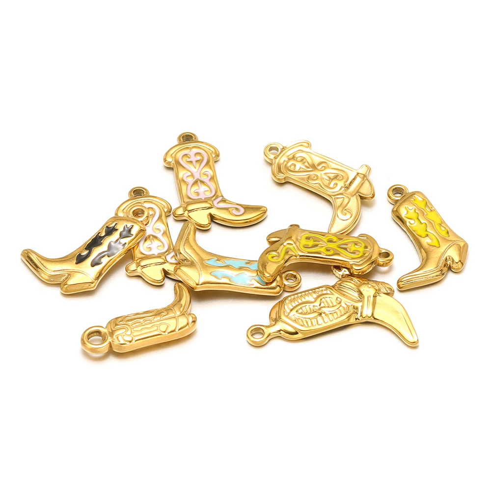 Breloques pour bottes et chaussures en acier inoxydable, 5 pièces, pendentifs plaqués or pour boucles d'oreilles, colliers, bracelets, fabrication artisanale, résultats de bijoux