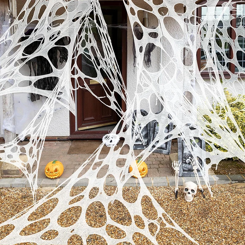 Halloween Decoration Artificial Spider Web Stretchy Cobweb Decorative Cloth Scary Party Decor For Bar Haunted House Scene Props