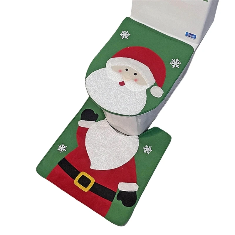 2-delige set kersttoiletbrilhoes Kerstman Sneeuwpop toilethoesset stoelhoes, vloermat