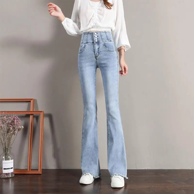 

New Women Bootcut Jeans Slim Fit Denim Pants Bell Bottom Straight High Waist Bootleg Jeans Stretch Female Flare Trouser XK142