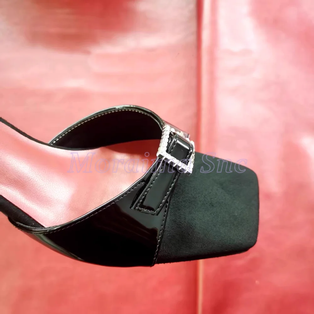 الساتان مشبك ساحة تو البغال الضحلة الانزلاق على خنجر عالية الكعب أسود الصلبة مثير المرأة شبشب صيفي مأدبة حفلة 2025 جديد #5