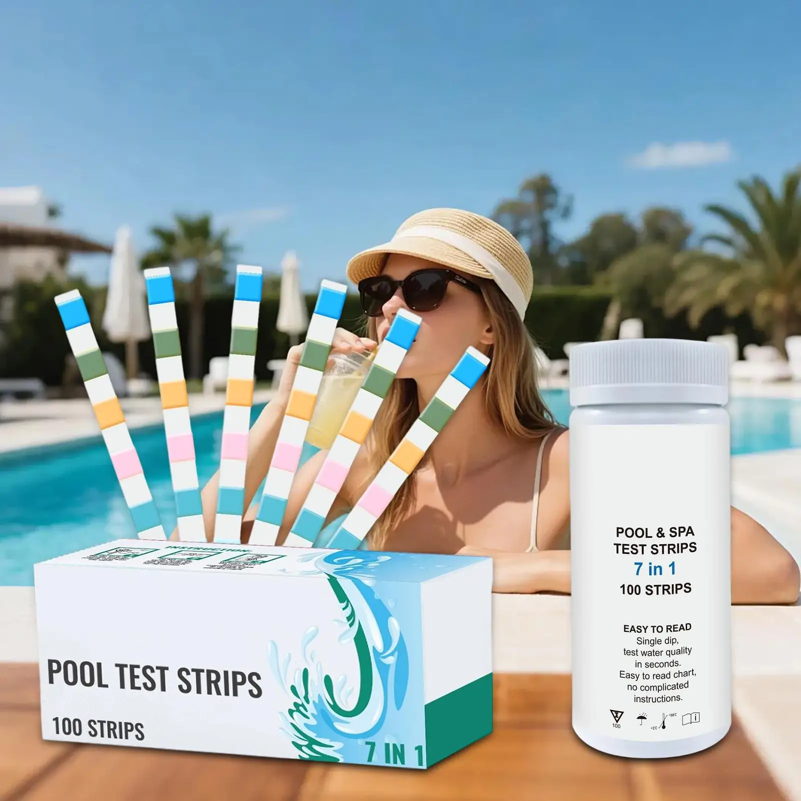 Picture 4: Ph Strips For Pool 100-Piece Pool Tester Strips For Water Multifunctional Hot Tub Quick Tester Monitoring Tools For Backyard Spa