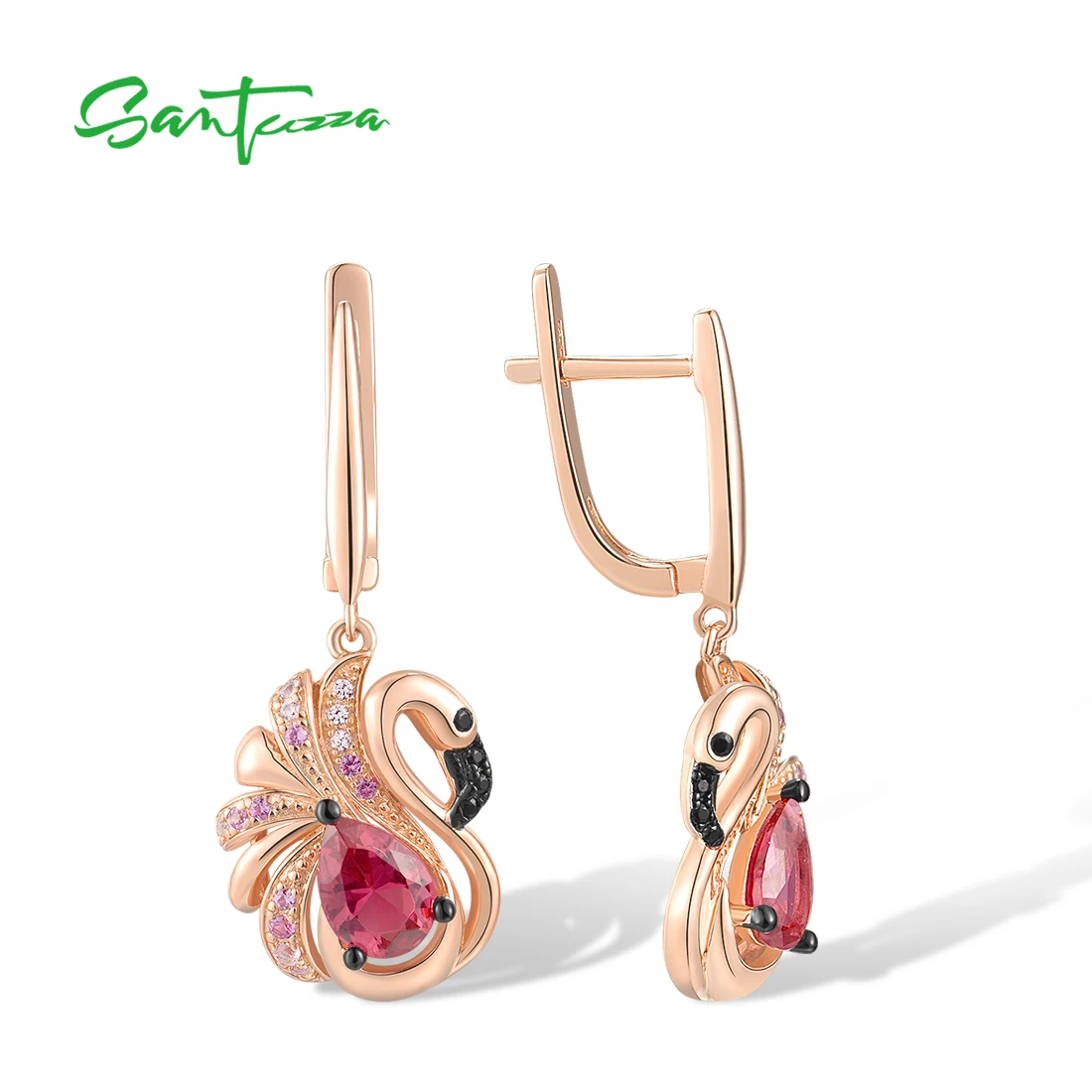 Imagem -02 - Santuzza Puro 925 Brincos de Prata Esterlina para Mulheres Espumante Criado Safira Cristal Vermelho Bonito Rosa Flamingo Jóias Finas