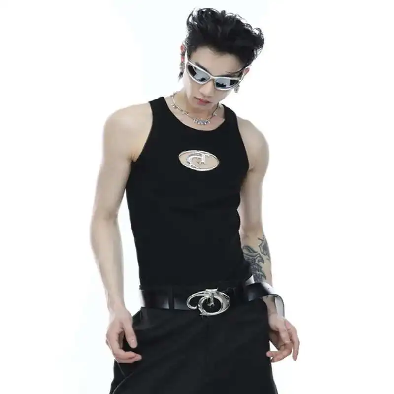 IEFB Summer Metal Hollow Out Men's Vests Solid Color Sleeveless