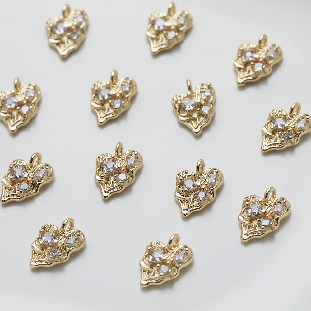 4PCS 14K Gold Plated Small Love Heart Pendant Inlaid Zircon Necklace DIY Making Supplies Jewelry Accessories