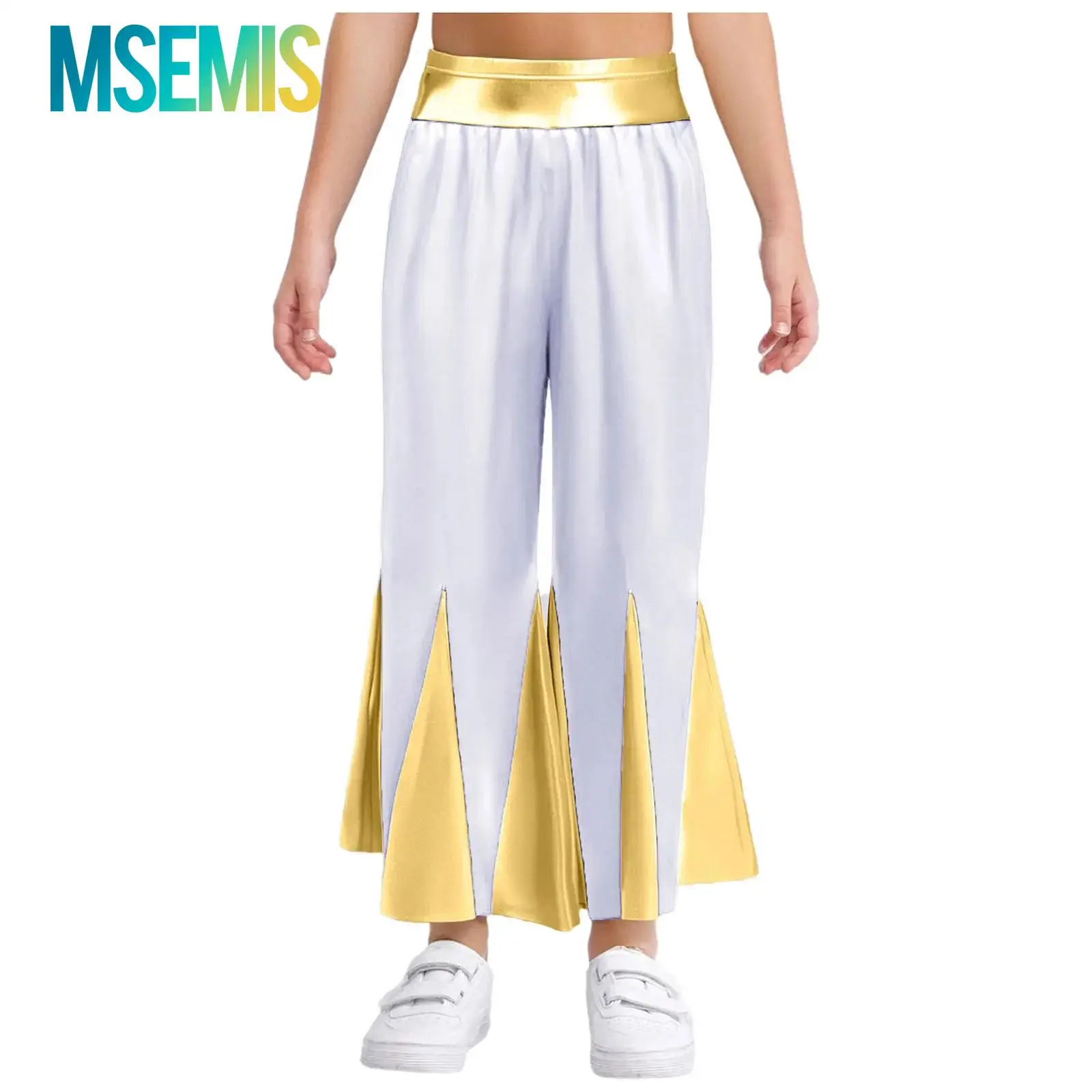 أطفال بنات السراويل المعدنية جوقة أداء زي الليتورجي الثناء العبادة الغنائية الرقص السراويل كتلة اللون جرس القاع