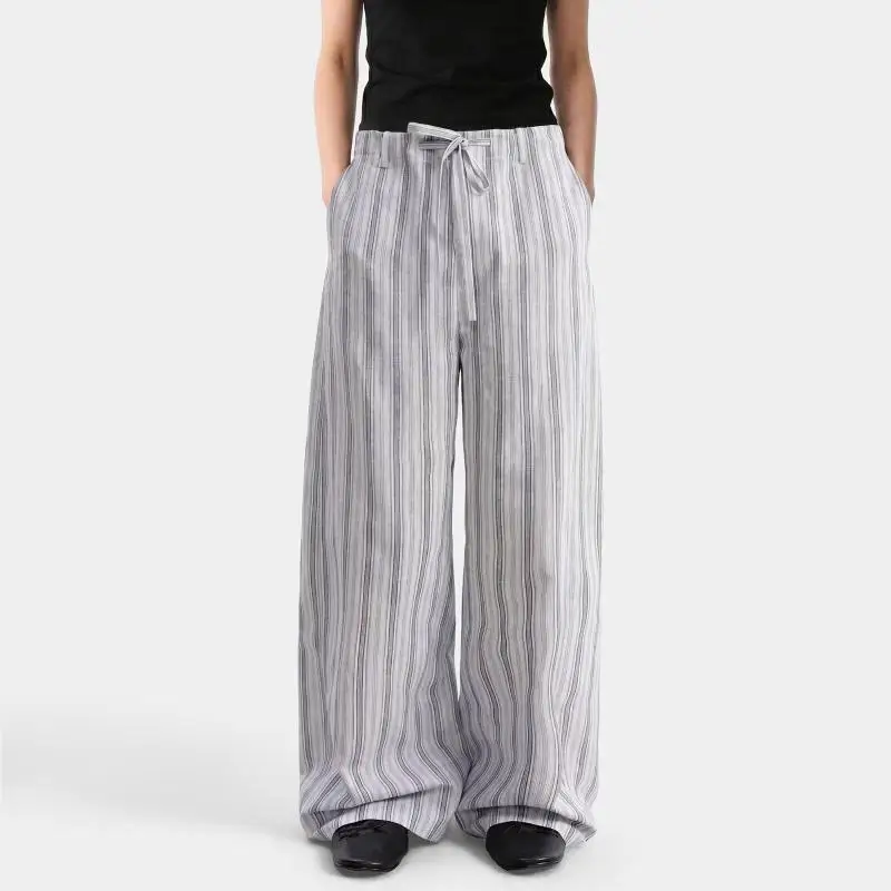 Men's Vertical Striped Retro Casual Pants Young Boys Bottom Summer Street Sweatpants Male High Waist Y2k Thin Trousers