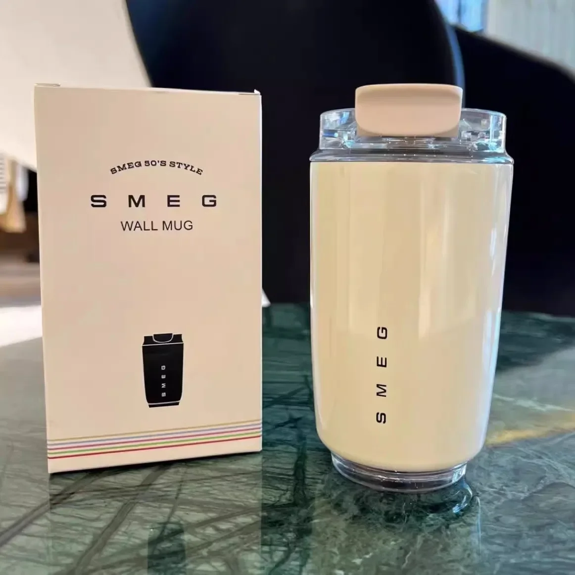 SMEG-taza de bebida blanca de leche de 240ML, taza portátil de viaje para beber, termo de café a prueba de fugas al vacío de acero inoxidable