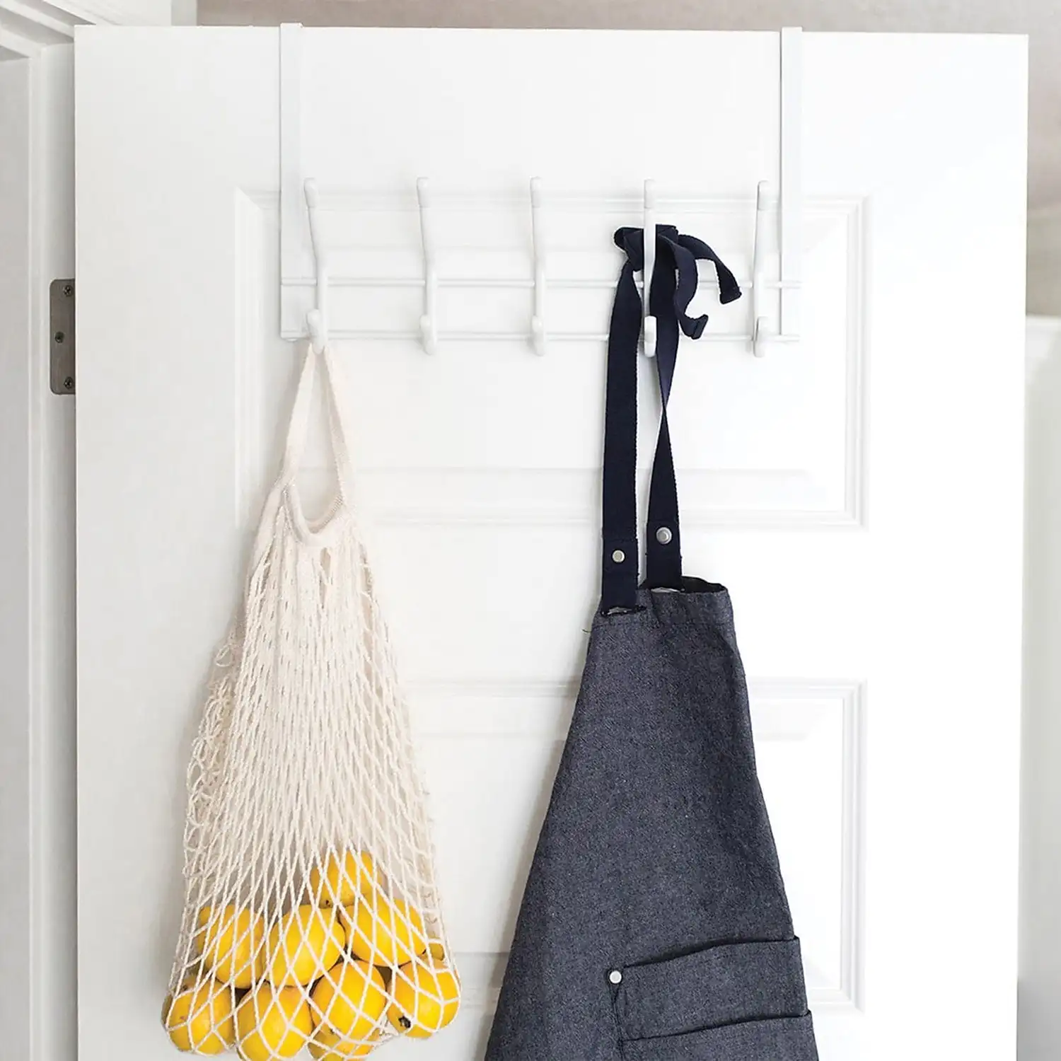 1961 Rack de gancho branco de 2 camadas sobre porta