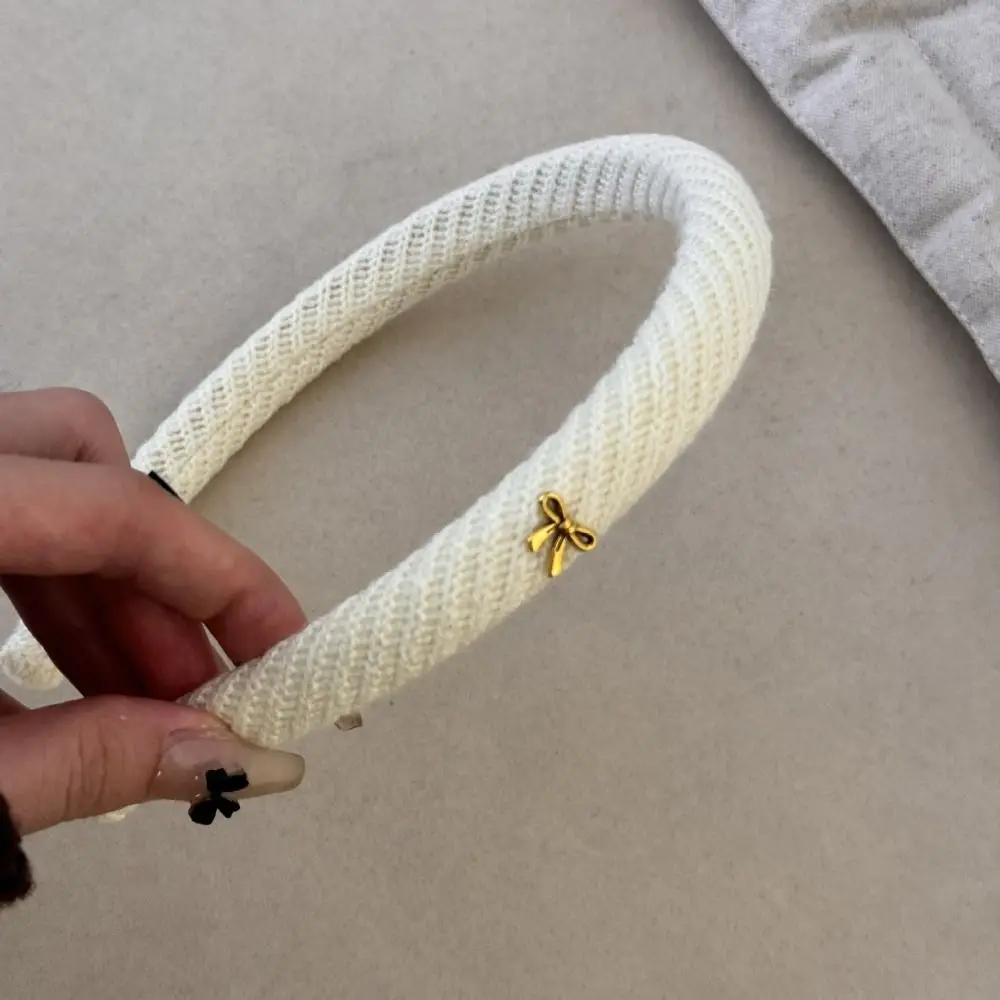 أزياء بسيطة حك غرامة عقال الحلو الكورية نمط القوس عقال الصوف الحياكة الذهبي القوس غسل الوجه هيرباند #3
