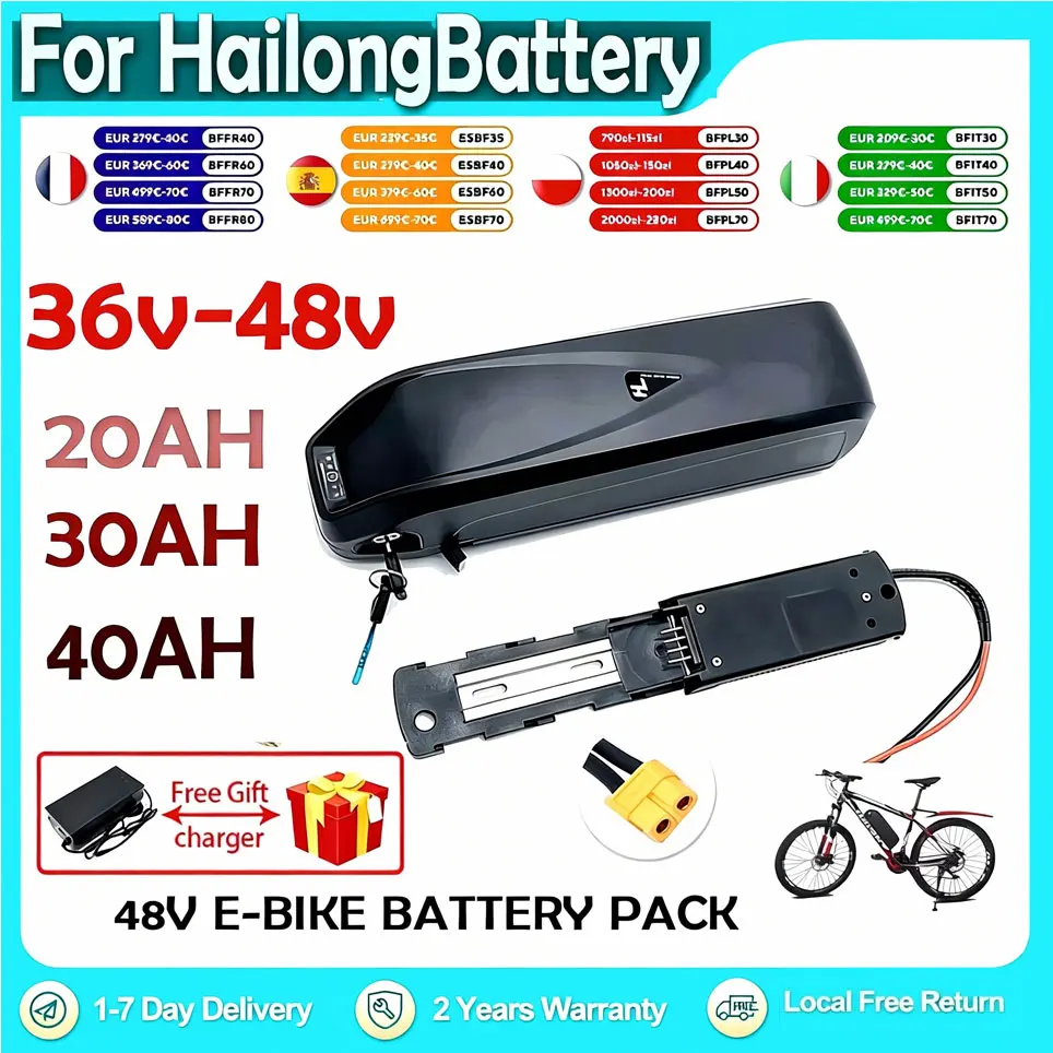 Haute qualité 48V tout neuf 20Ah 30Ah 40Ah pour batterie Hailong pour moteur Bafang BBS02 BBS03 BBSHD + prise personnalisable BMS