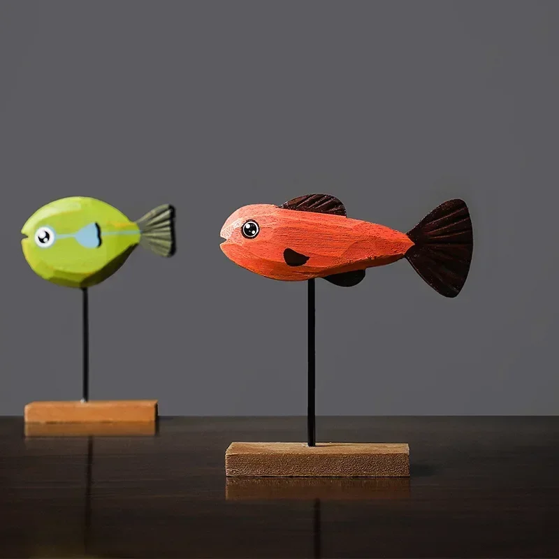 Bunte hölzerne Fischs tatue Ornament Fischs kulptur Ornamente Wohnzimmer Schlafzimmer Esszimmer Dekoration Geschenke
