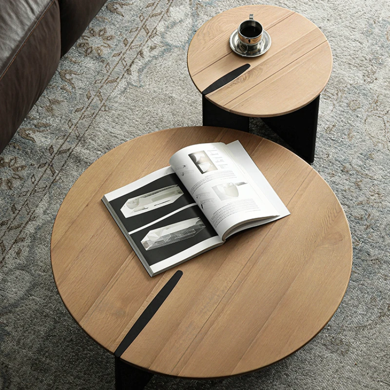 

Oak round coffee table combination Nordic imported log color
