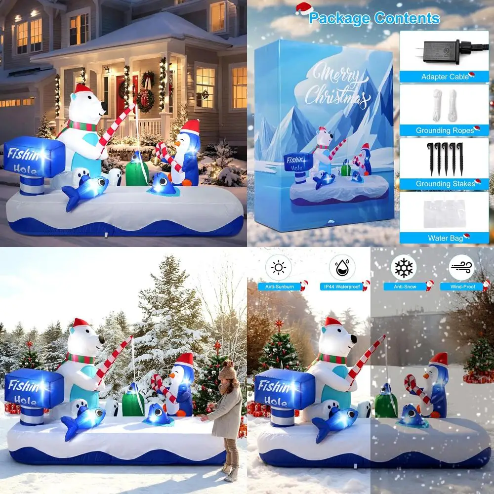 

7-Foot Tall Inflatable Polar Bear with Penguin, LED-lit Christmas Outdoor Decor for Lawn & Garden Parties