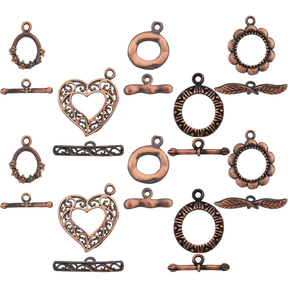 10 Sets 5 Styles Brass Toggle Clasps Red Copper OT Buckle Rack Plating Jewelry Clasp Connectors for DIY Jewelry Making Crafts