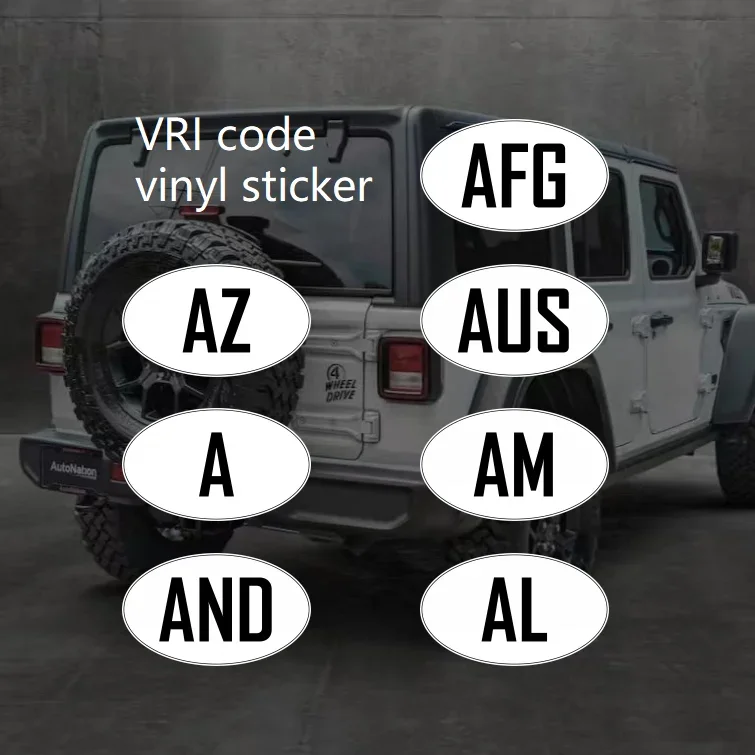 VRI Code Car Sticker Vinyl International Vehicle Registration Circulation Mark 30x18mm Oval A AFG AL AND AM AUS AZfs