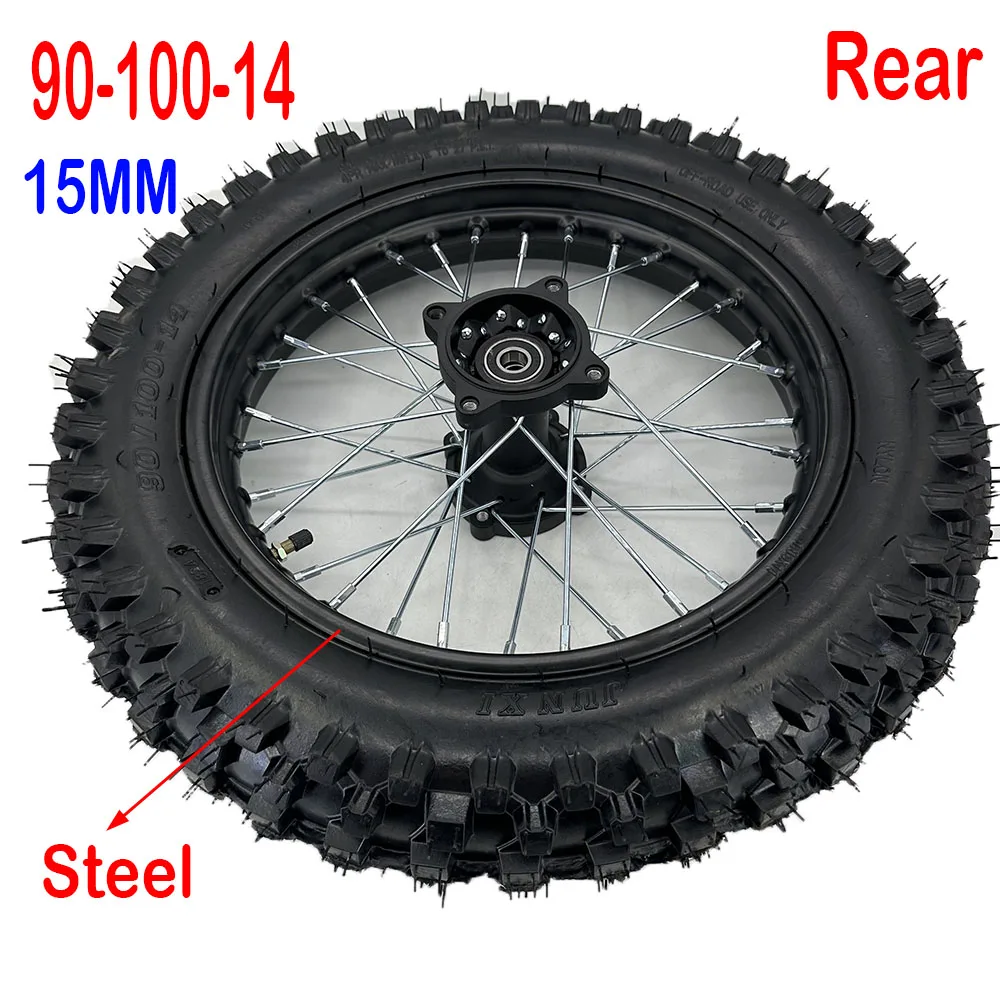 Front Or Rear Wheel 90/100-14 Dirt Tire With1.85-14 Inch Steel Circle Rims For Dirt Pit Bike Motorcycle 14\