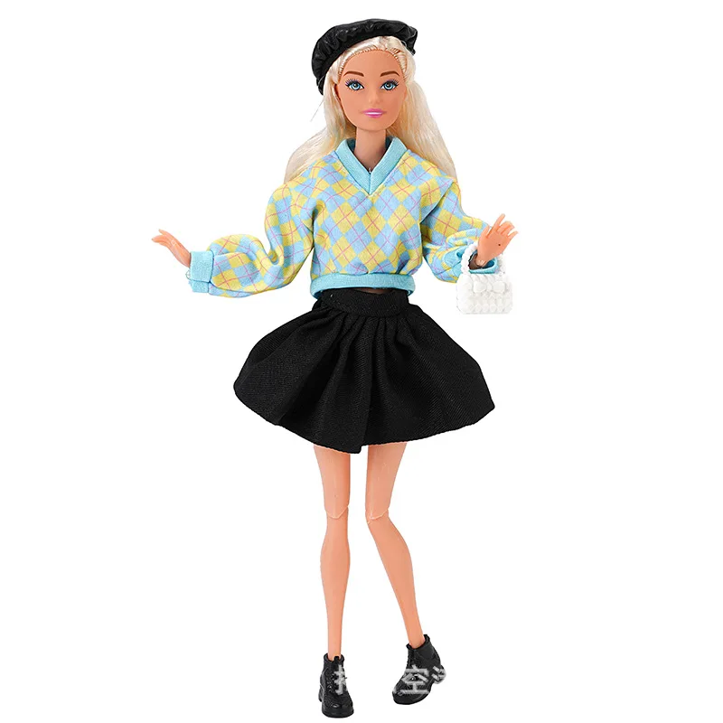 30 ซม.สาวเจ้าหญิง BABI ตุ๊กตาเสื้อผ้าแฟชั่น Retro ลายสก๊อต + กระโปรงสั้นสีดําชุด 1/6 ตุ๊กตาทุกวันแต่งตัวสําหรับ FR PP Xinyi Blyth