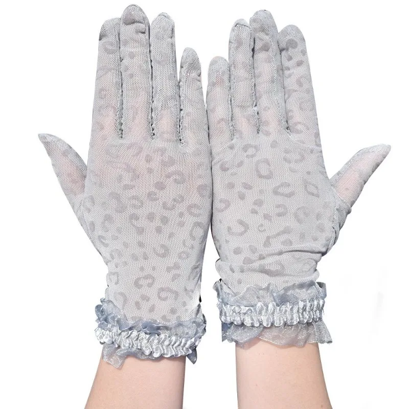 1 Pair Fashion Sexy Leopard Women Lace Sunscreen UV-Proof Driving Gloves Ladies Mesh Short Thin Gloves