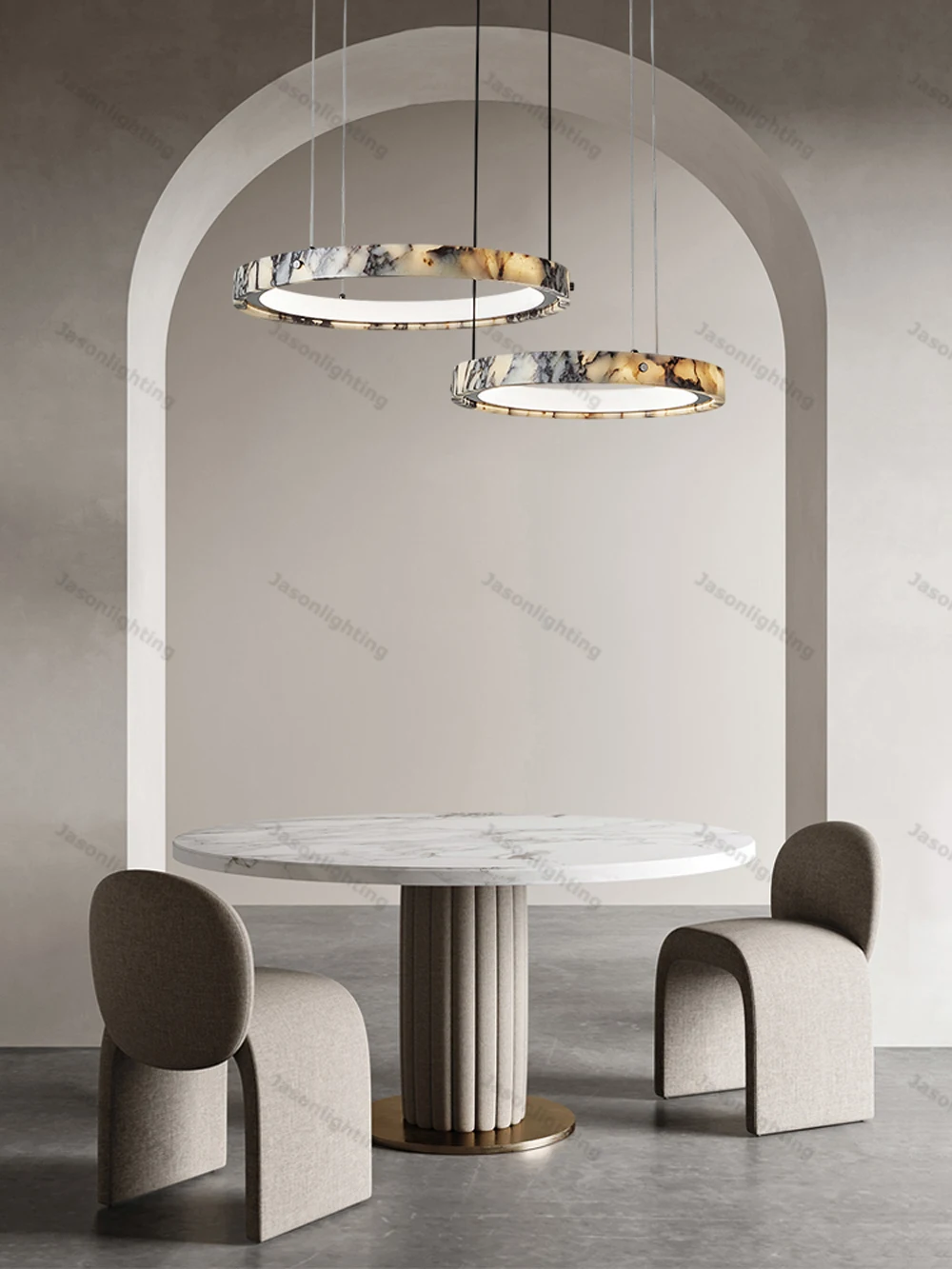 5-Ring Natural Marble Gold Chrome Dimmable LED Chandelier