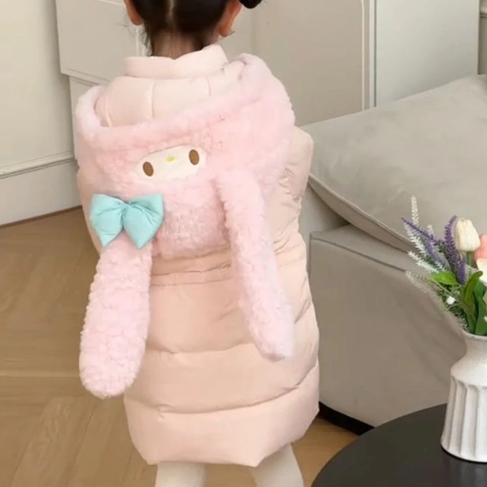 

Melody Children Down Jackets Anime Cinnamoroll Kawaii Winter Cotton New Long-Style Thicken Warm Zipper Outdoors Hooded Jacket