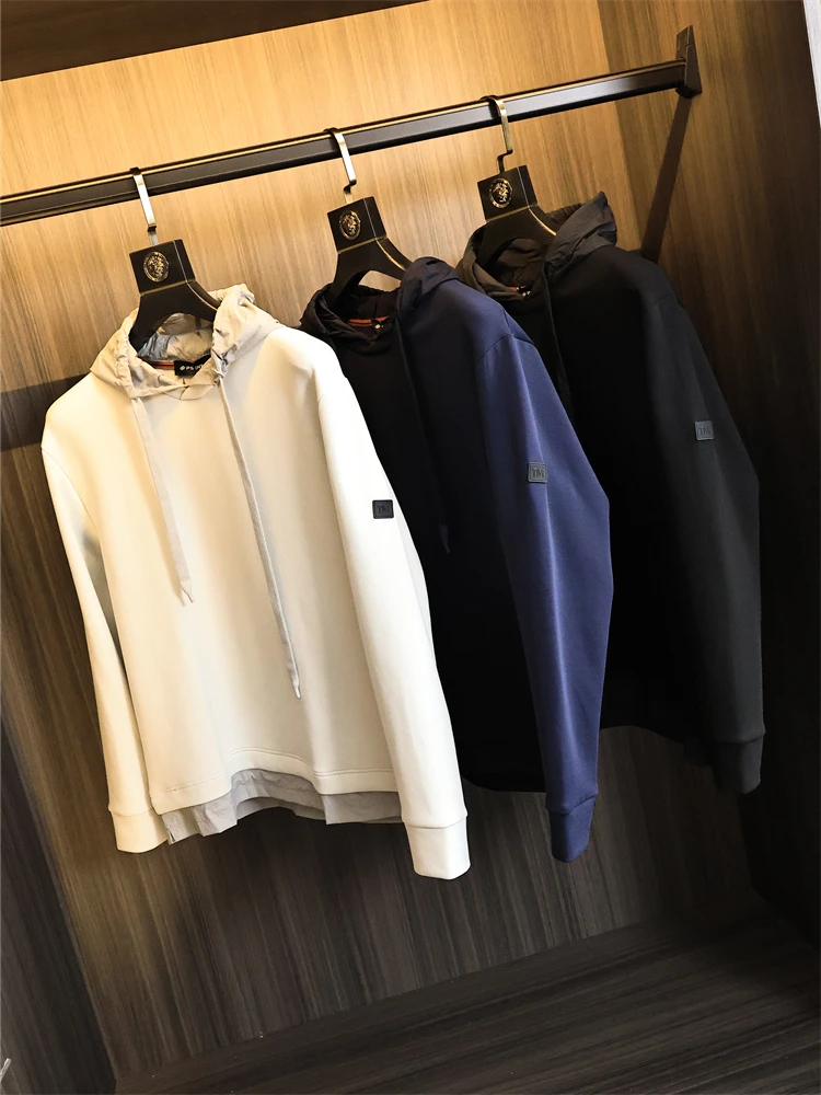 

Men's Casual Loose Fit Hoodie Liquid Ammonia Cotton Spring Autumn Modern Sle Pure Color Hooded Sweatirt by Fein