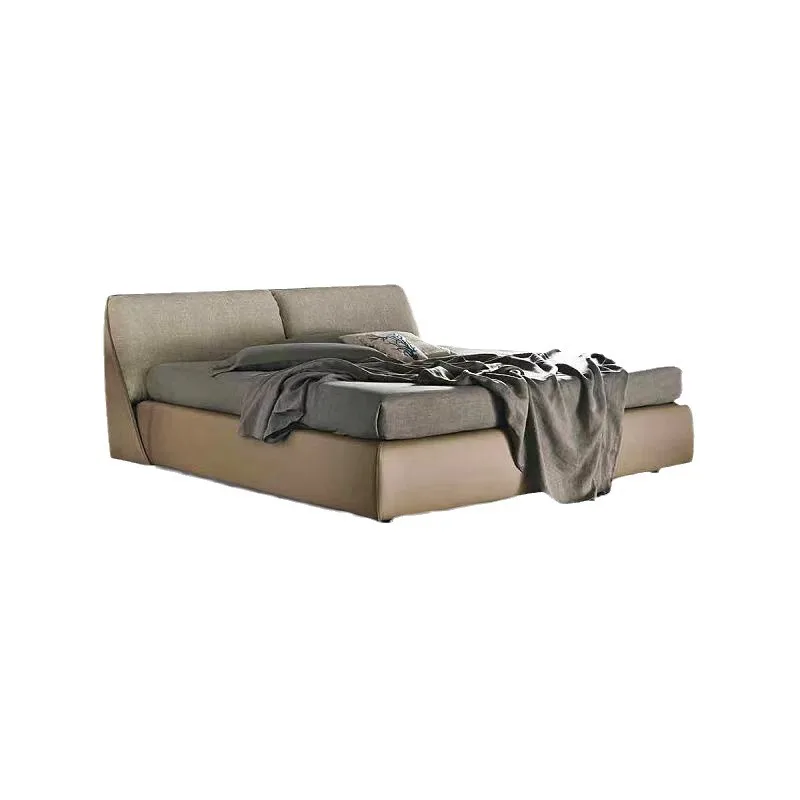 

Italian master bedroom designer bed modern minimalist low backrest leather soft bag double