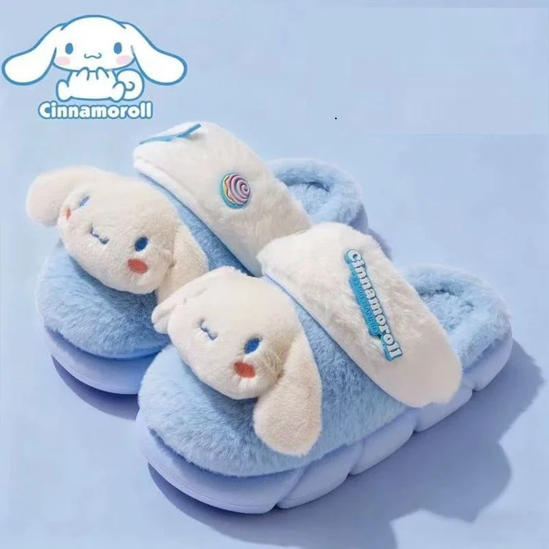 Pantuflas de Invierno Sanrio Cinnamoroll Y2K, Lindas Pantuflas Deportivas Antideslizantes de Dibujos Animados para Interiores, Calzado Cálido Informal para el Hogar, Uso Universal, Regalo