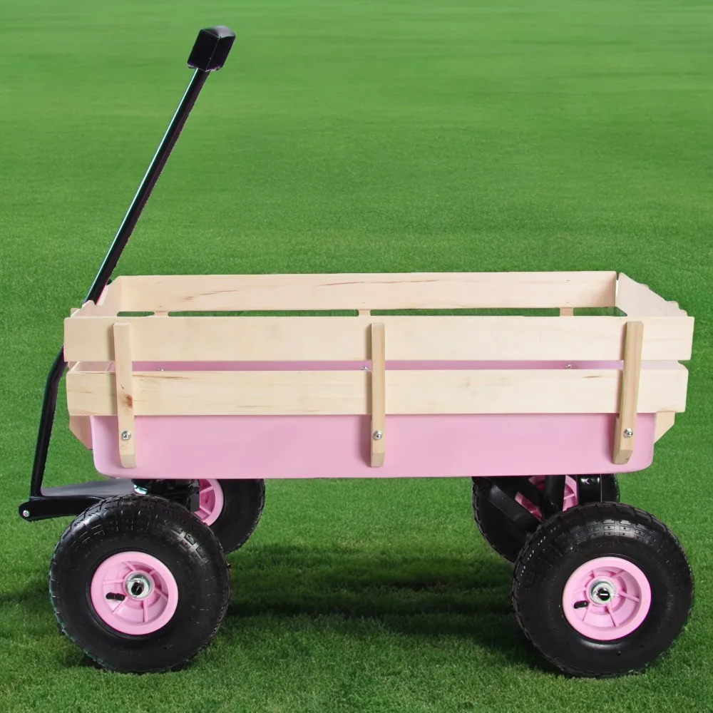 

Outdoor Wagon All Terrain Pulling w/Wood Railing Air Tires Children Kid Garden
