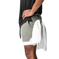 NEW men's  fitness bodybuilding LS training Jogging double layer breathable shorts 2 in 1 Running shorts