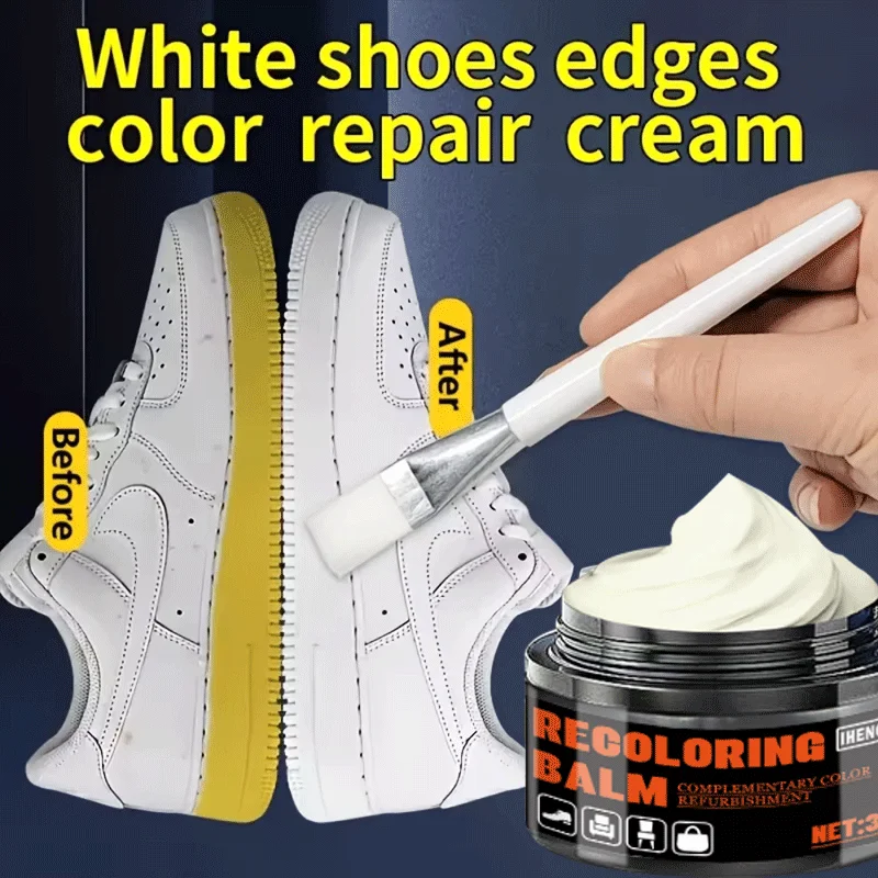 New White Shoe Edge Restorer 35g - Professional Shoe Repair Cream for Sneakers, Boots, Leather, Easy Apply Color Fix