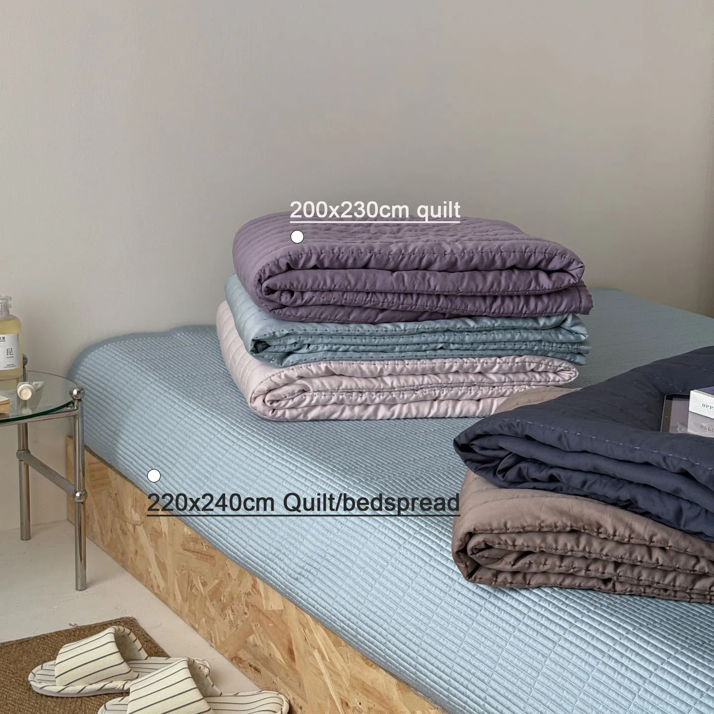 Modal Cotton Quilt Set 3pcs - 1PC Lightweight Breathable Solid Color Bedspread Coverlet with Textured Stripes | Summer Bedding