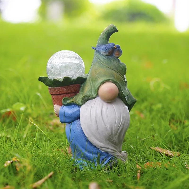 

Outdoor Garden Dwarf Statue-resin Dwarf Statue Carrying Magic Ball Solar Led Light Welcome Sign Gnome Yard Lawn Large Figurine