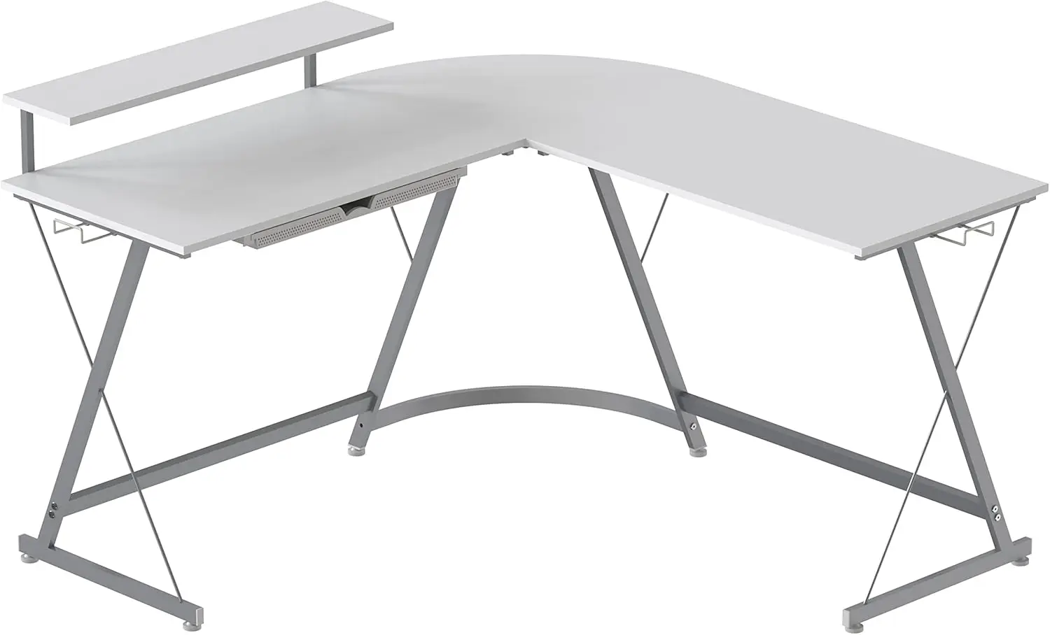 Vista L-Shape Desk with Monitor Stand, White