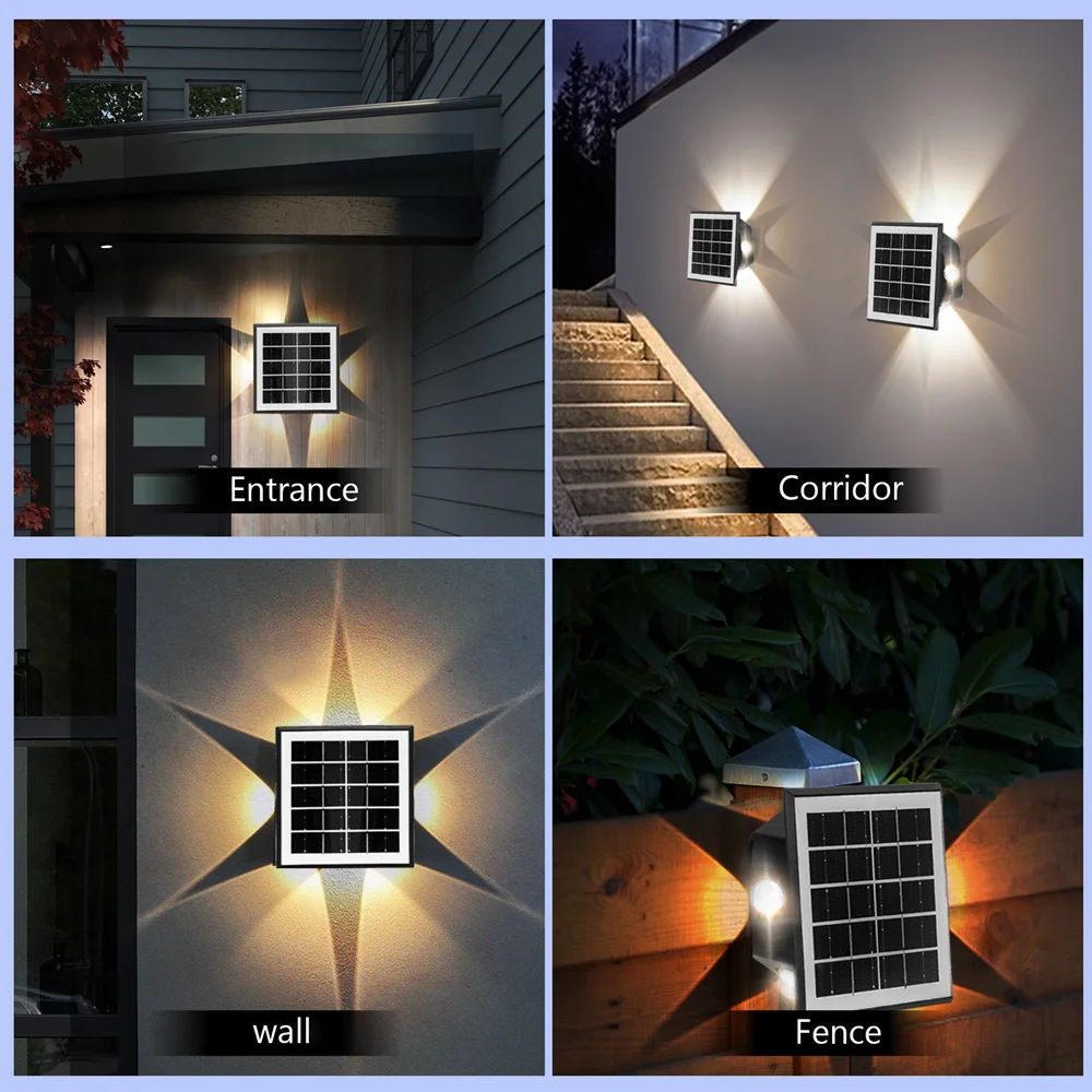 Solar LED Light Outdoor 6 LED Wall Lamp High Brightness Lighting Solar Street Outdoor Light for Outdoor Garden Decoration