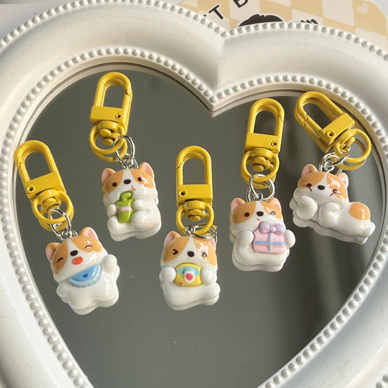 Cute Doggy Keychain For Women Resin Puppy Bag Keyring Pendant Bag Hanging Girls Jewelry Deciration