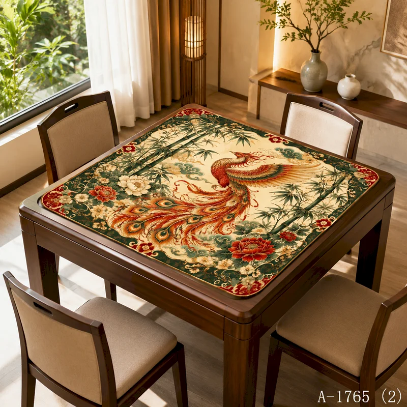 VIKAMA Phoenix Animal Printed Mahjong Table Mat Anti slip Silent Square Game Table Mat Oriental Entertainment Home Decoration