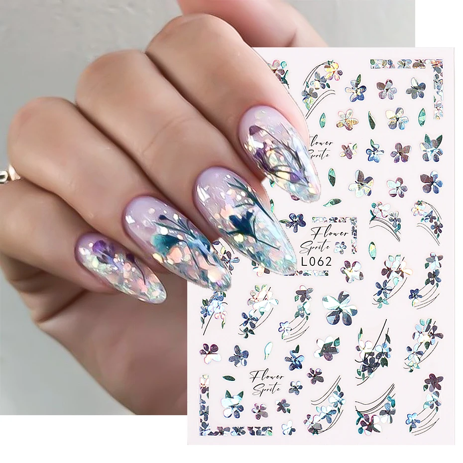 3D Flower Nail Stickers Holographic Line Spring Pretty Flakes Laser Wave Leaves Sliders for Nails Manicure Foils Decorations JIL