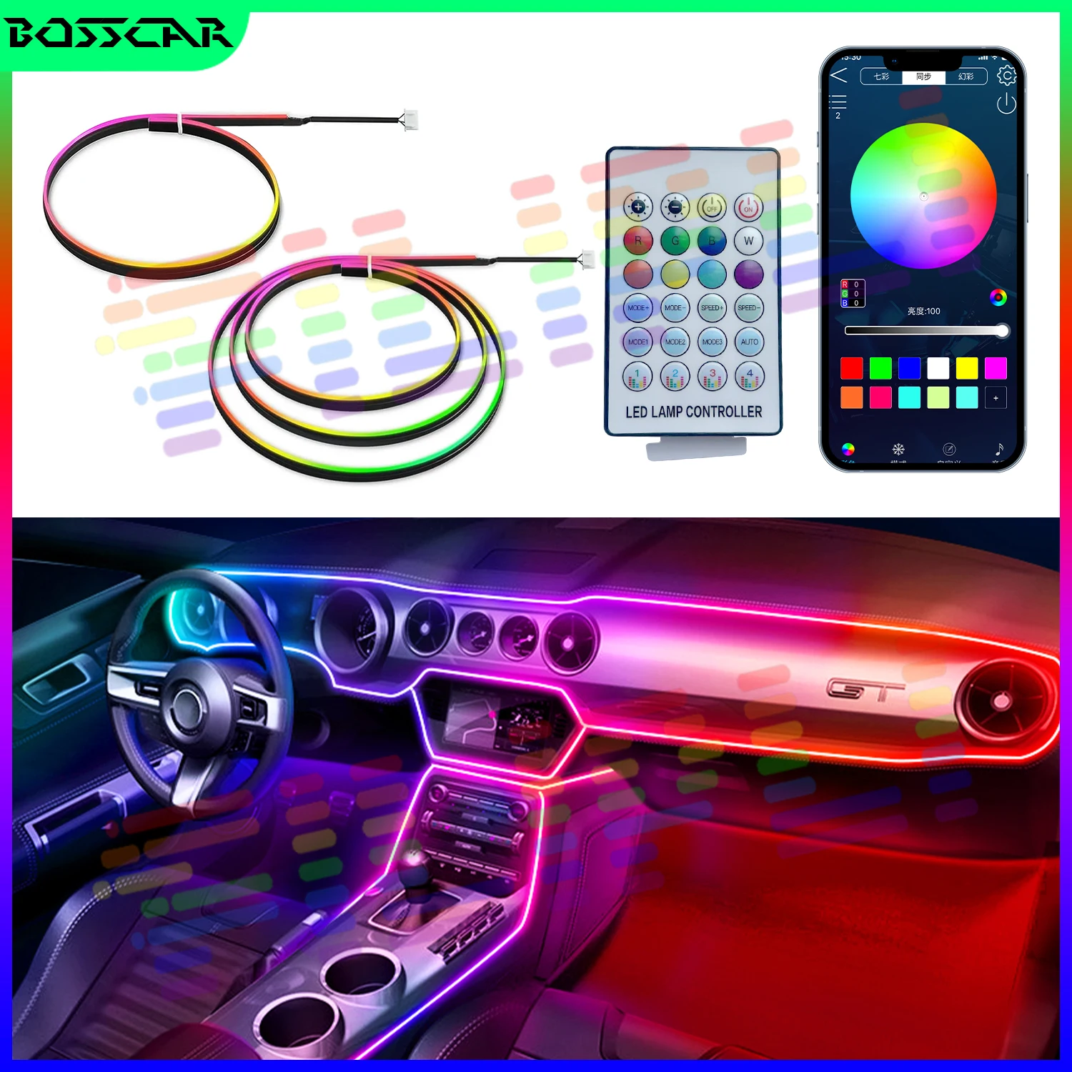 Vegetting 120cm Car Ambient Lights LED Interior RGB Symphony Atmosphere Lamp USB APP Control Remote for Tesla Model 3 Y S X