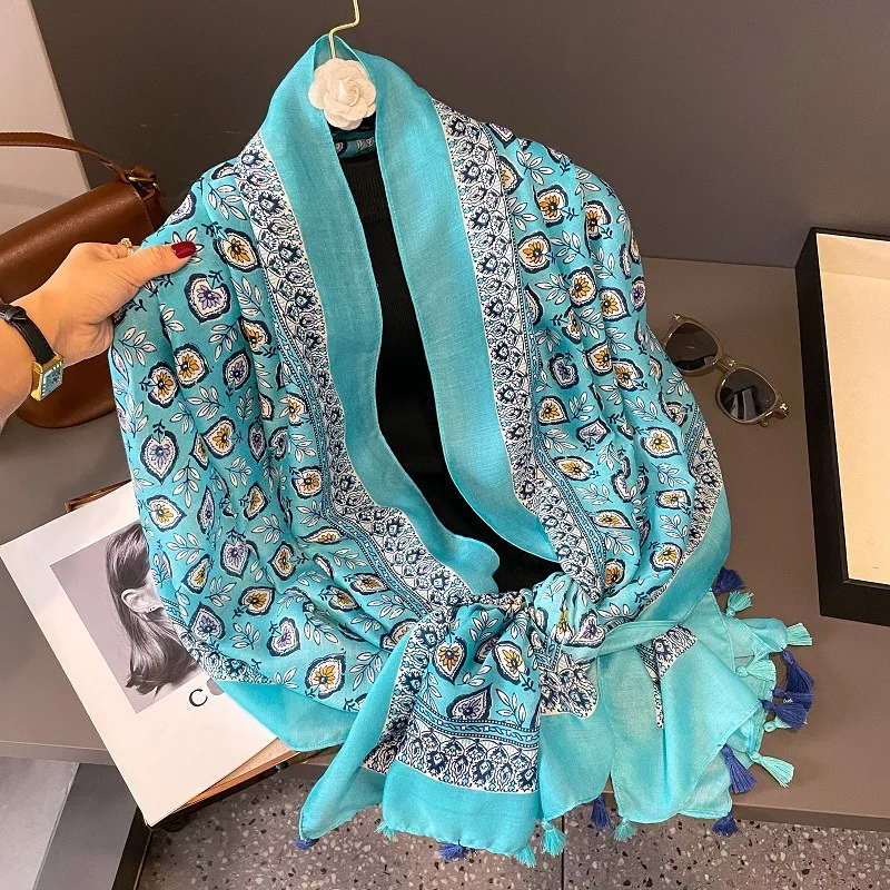 Fashion Aztec Ethnic Eyes Floral Tassel Viscose Shawl Scarf Lady High Quality Wrap Pashmina Stole Bufandas Muslim Hijab 180*90Cm