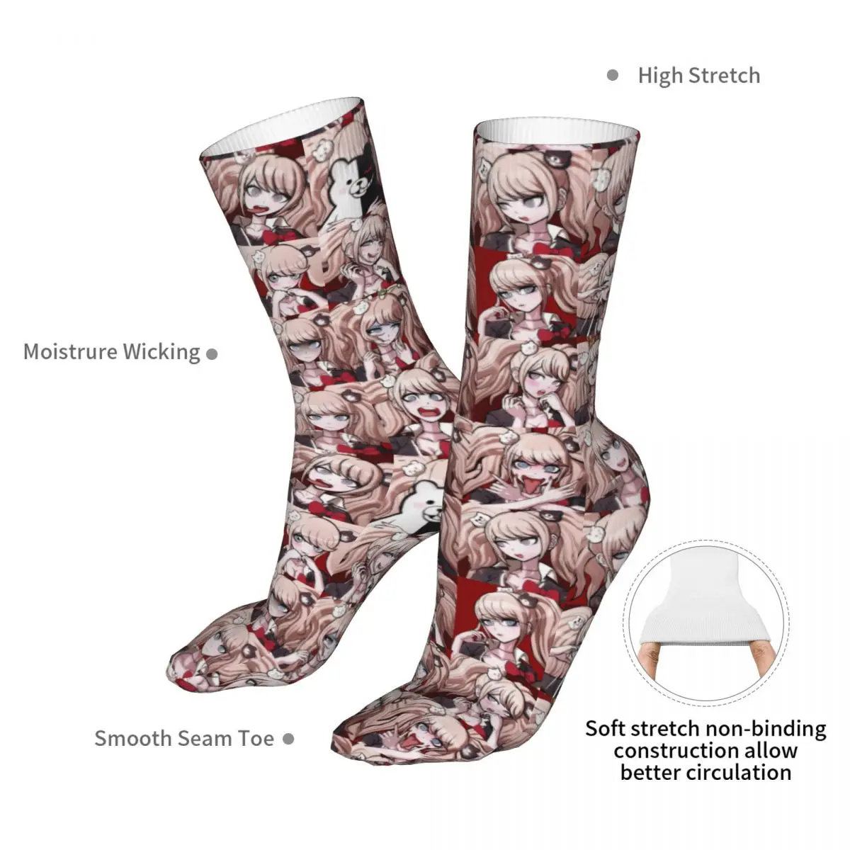 Fashion Socks Male Mens Women Novelty Junko Enoshima Socks Danganronpa Graphic Socks Spring Summer Autumn Winter