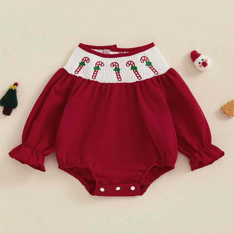 

Adorable Baby Girls Christmas Romper with Festive Candy Cane Print Matching Headband Included for Newborns and Toddlers