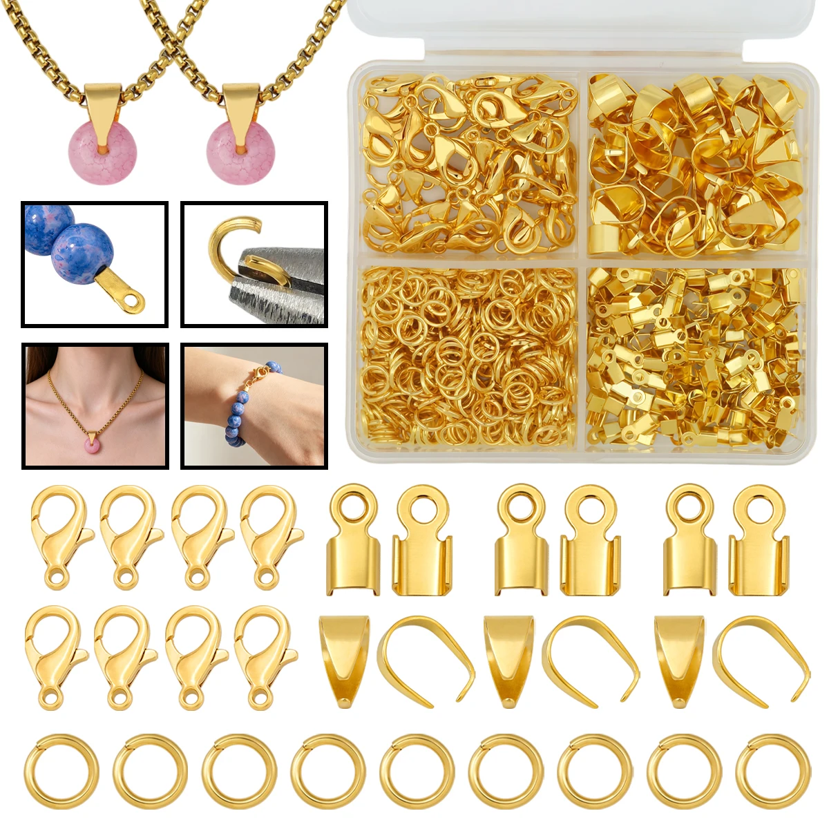590pcs Alloy Various Sizes Lobster Clasps Seed Clasps Closed End Clasps and Clips For Jewelry Necklaces Bracelets and DIY Crafts